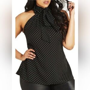 City Chic Bow Spot Top 20 Black